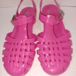Women Low Flat Heel Gladiator Water Summer Shoes Jelly Fisherman Sandals PINK